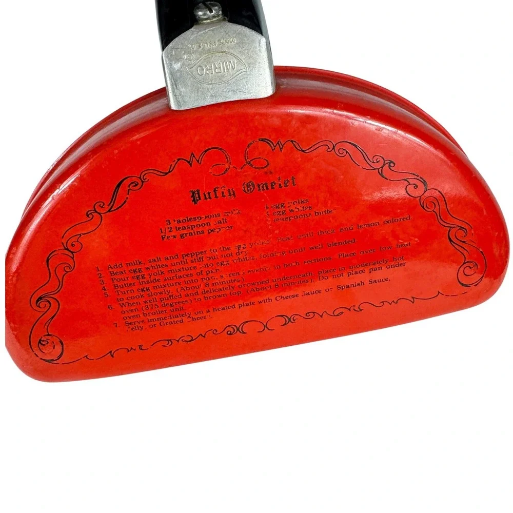 Vintage Mirro Red Aluminum Folding Omelet Pan with Recipes Made in USA Retro